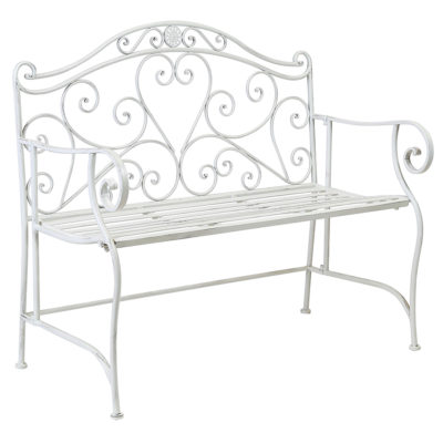 Charles Bentley Heart-shaped 2-Seater Metal Bench – Distressed White